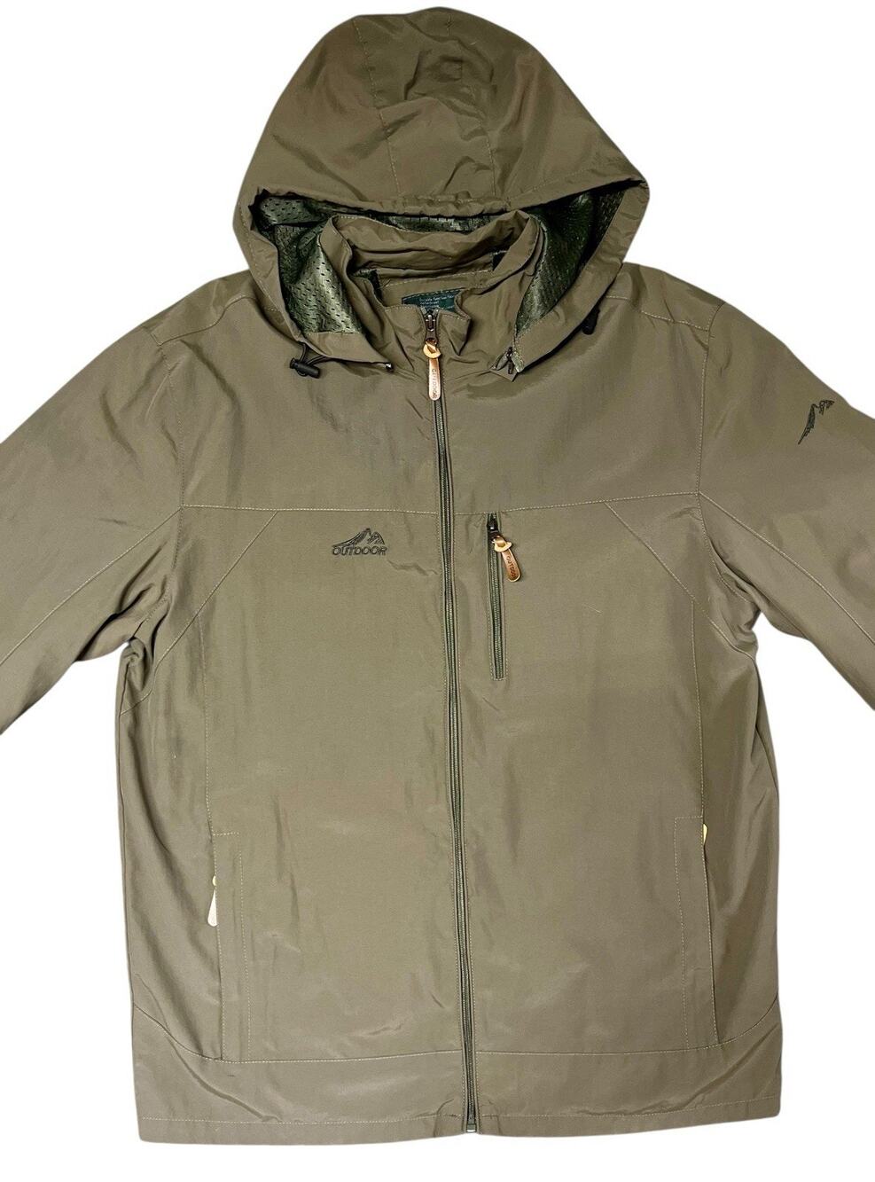 Men’s Waterproof Hooded Outdoor Jacket Green Full Zip Size 3XL 4XL